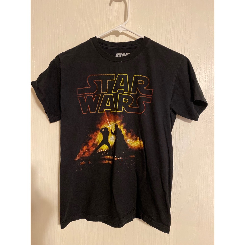 Star Wars Kids Black Graphic T-Shirt Luke Skywalker vs Darth Vader Size M 0593